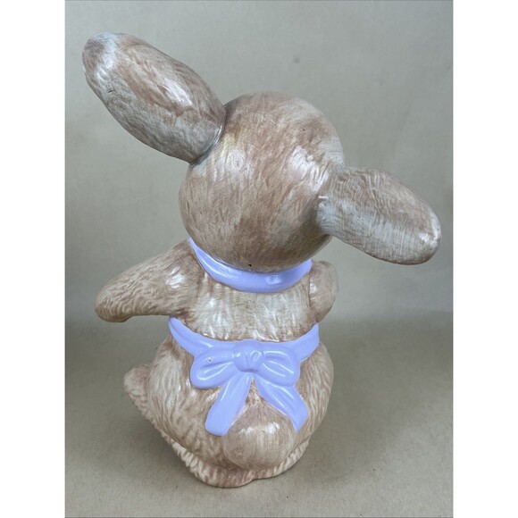 VTG Signed DAG 92 Ceramic Hand Painted Easter Bunny w/a Purple Apron Rabbit‎ 8” - Picture 4 of 7